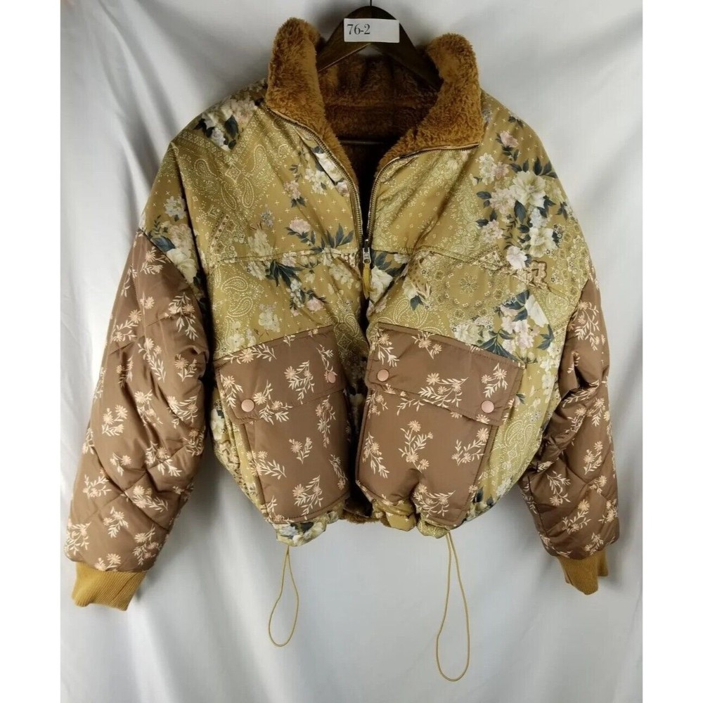 American Eagle Reversible Boho Floral Fuzzy Jacket Coat M Women's...